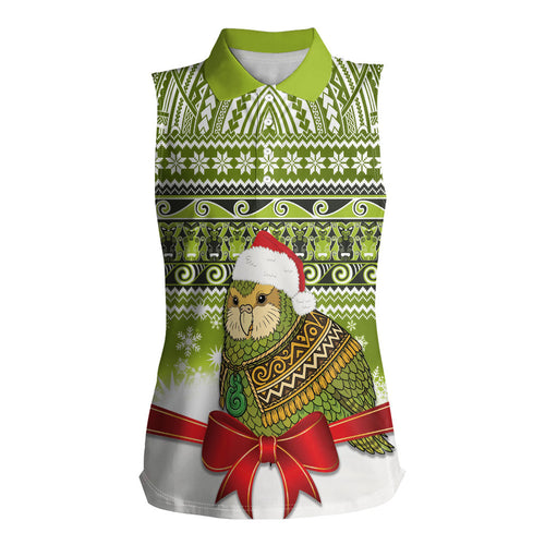 New Zealand Kakapo Christmas Women Sleeveless Polo Shirt Maori Inspired Knitted Patterns