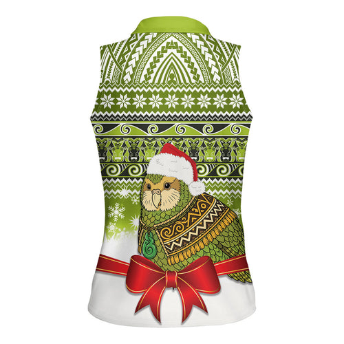 New Zealand Kakapo Christmas Women Sleeveless Polo Shirt Maori Inspired Knitted Patterns