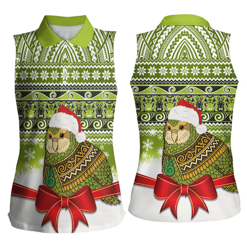 New Zealand Kakapo Christmas Women Sleeveless Polo Shirt Maori Inspired Knitted Patterns