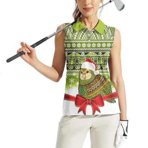 New Zealand Kakapo Christmas Women Sleeveless Polo Shirt Maori Inspired Knitted Patterns