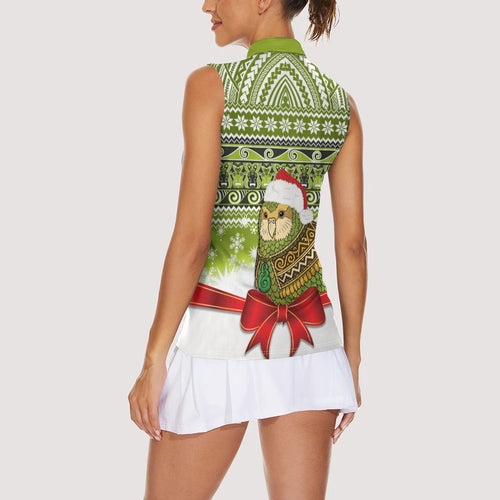 New Zealand Kakapo Christmas Women Sleeveless Polo Shirt Maori Inspired Knitted Patterns