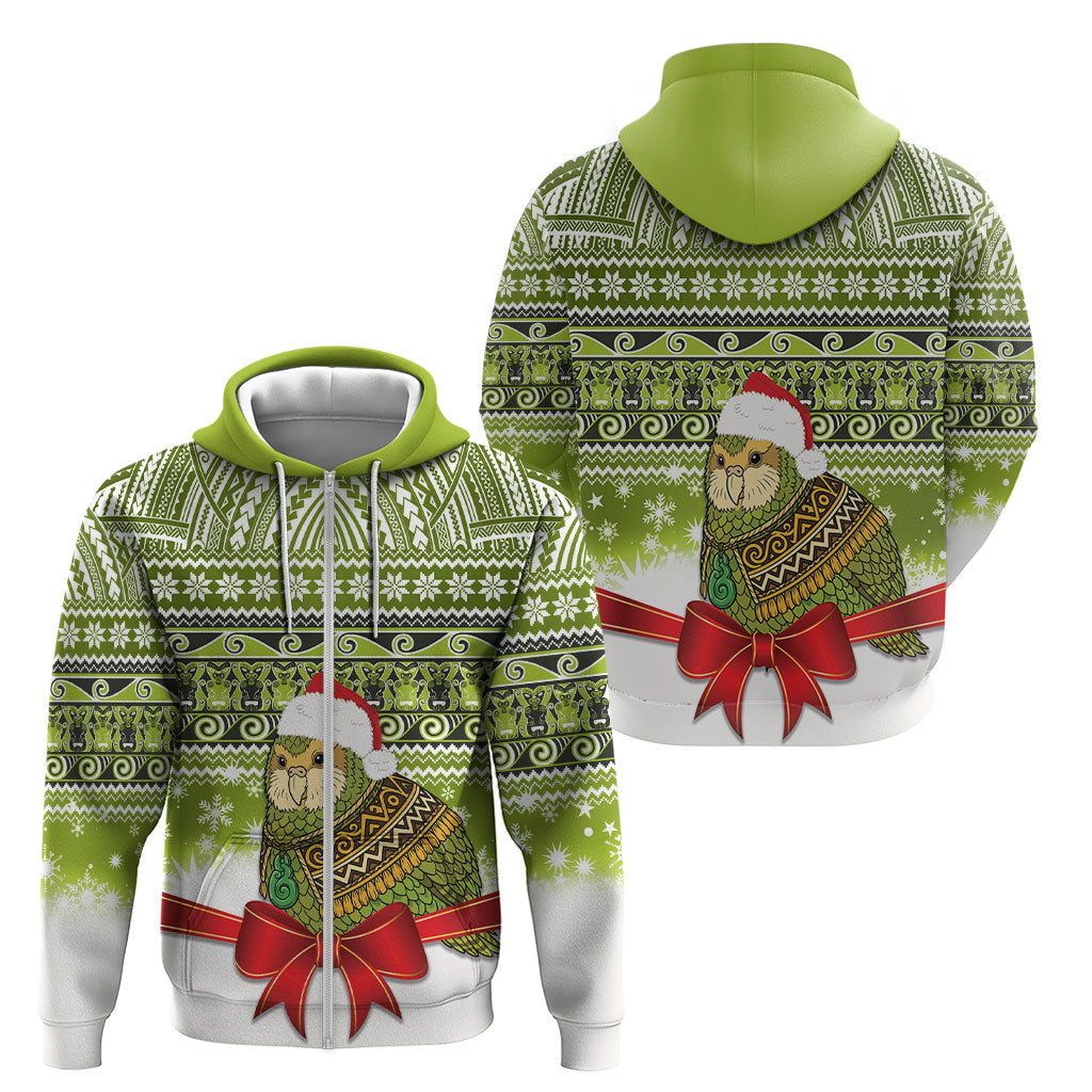 New Zealand Kakapo Christmas Zip Hoodie Maori Inspired Knitted Patterns