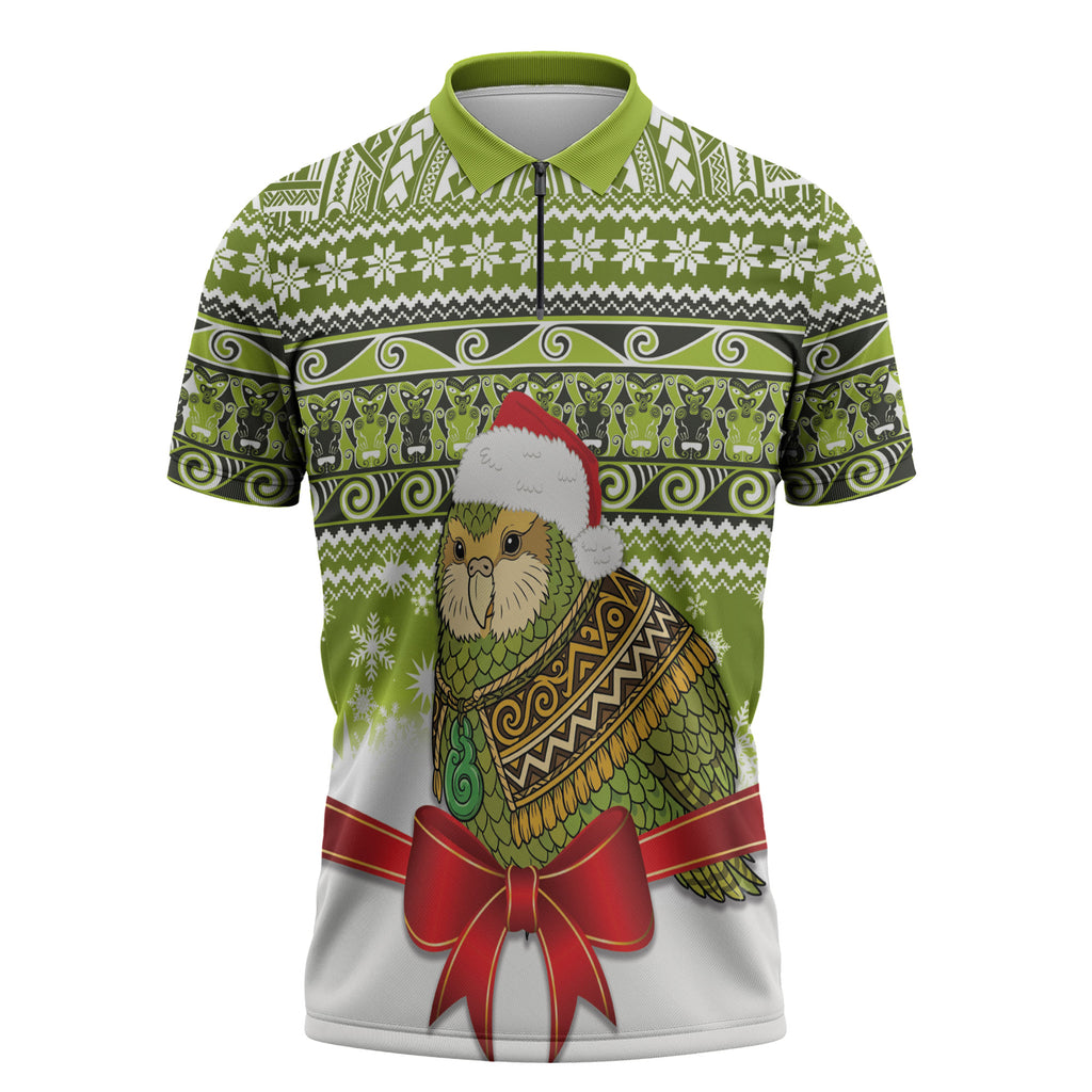 New Zealand Kakapo Christmas Zipper Polo Shirt Maori Inspired Knitted Patterns