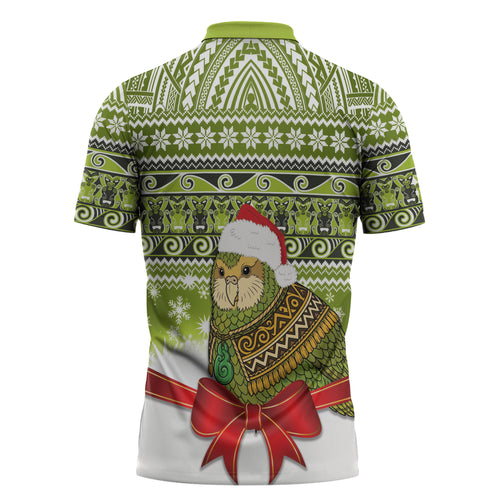 New Zealand Kakapo Christmas Zipper Polo Shirt Maori Inspired Knitted Patterns