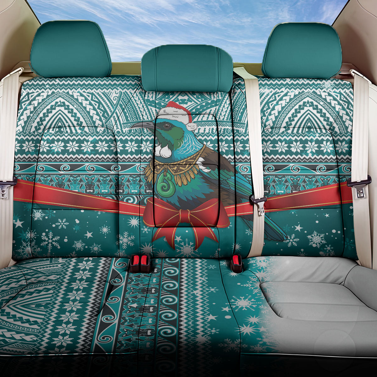 New Zealand Tui Bird Christmas Back Car Seat Cover Maori Inspired Knitted Patterns
