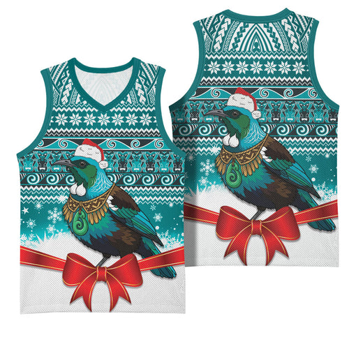 New Zealand Tui Bird Christmas Basketball Jersey Maori Inspired Knitted Patterns