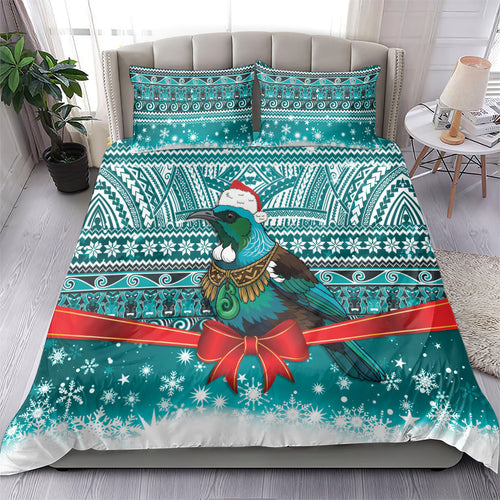 New Zealand Tui Bird Christmas Bedding Set Maori Inspired Knitted Patterns