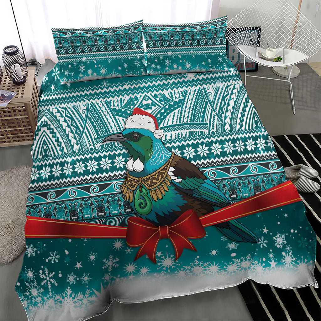 New Zealand Tui Bird Christmas Bedding Set Maori Inspired Knitted Patterns