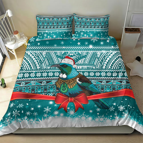 New Zealand Tui Bird Christmas Bedding Set Maori Inspired Knitted Patterns