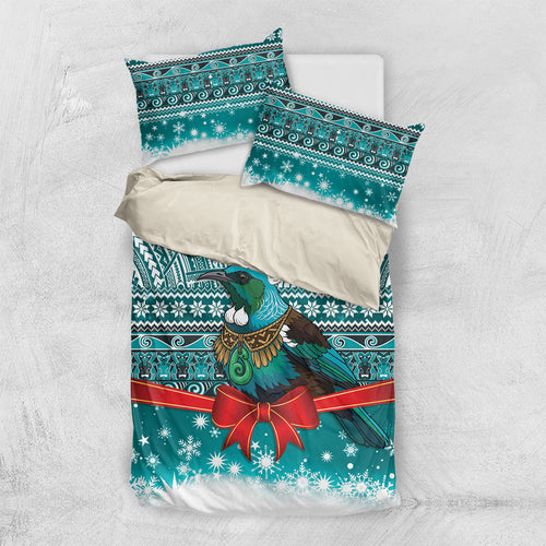 New Zealand Tui Bird Christmas Bedding Set Maori Inspired Knitted Patterns