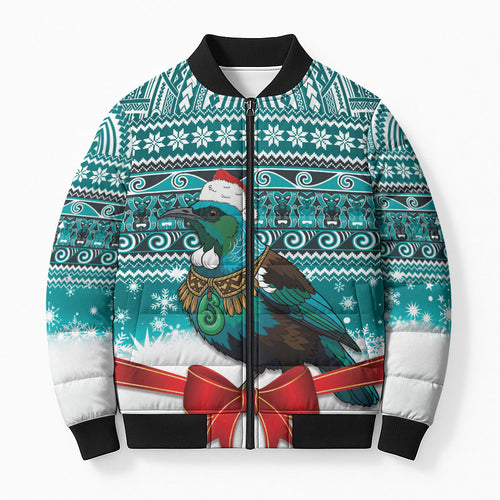 New Zealand Tui Bird Christmas Bomber Puffer Jacket Maori Inspired Knitted Patterns