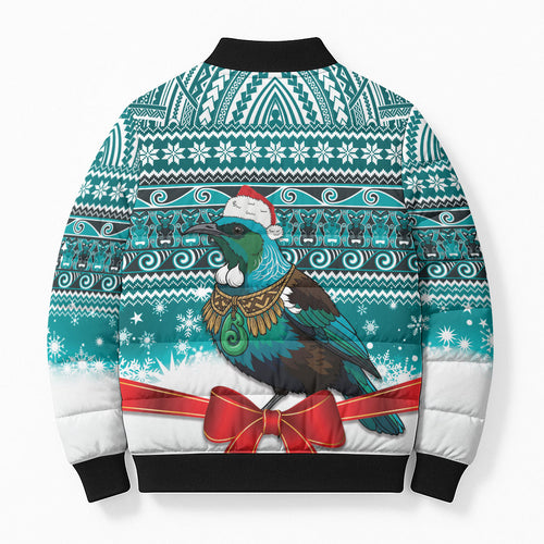 New Zealand Tui Bird Christmas Bomber Puffer Jacket Maori Inspired Knitted Patterns
