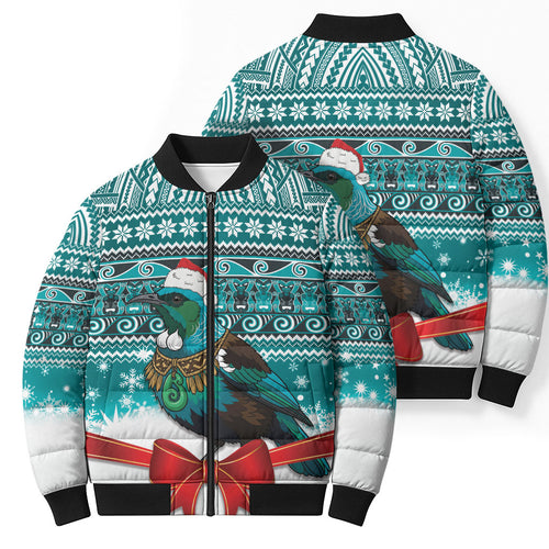 New Zealand Tui Bird Christmas Bomber Puffer Jacket Maori Inspired Knitted Patterns