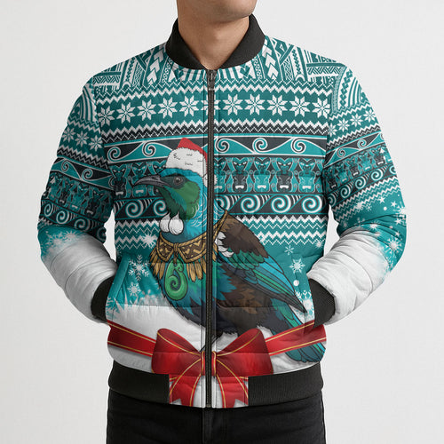 New Zealand Tui Bird Christmas Bomber Puffer Jacket Maori Inspired Knitted Patterns
