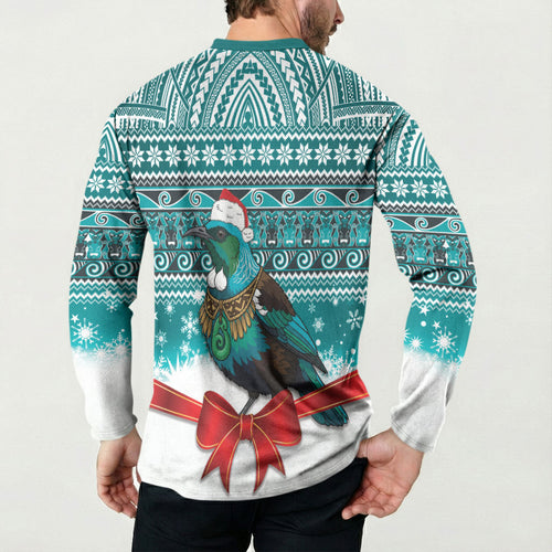 New Zealand Tui Bird Christmas Button Sweatshirt Maori Inspired Knitted Patterns