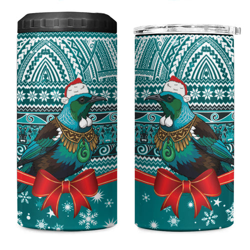 New Zealand Tui Bird Christmas 4 in 1 Can Cooler Tumbler Maori Inspired Knitted Patterns