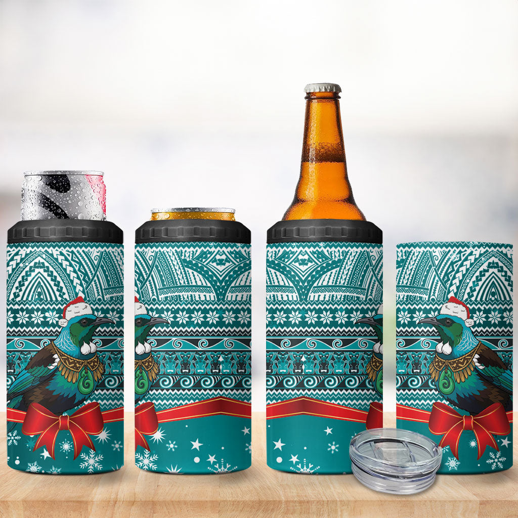 New Zealand Tui Bird Christmas 4 in 1 Can Cooler Tumbler Maori Inspired Knitted Patterns
