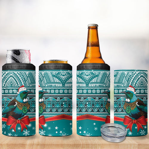 New Zealand Tui Bird Christmas 4 in 1 Can Cooler Tumbler Maori Inspired Knitted Patterns