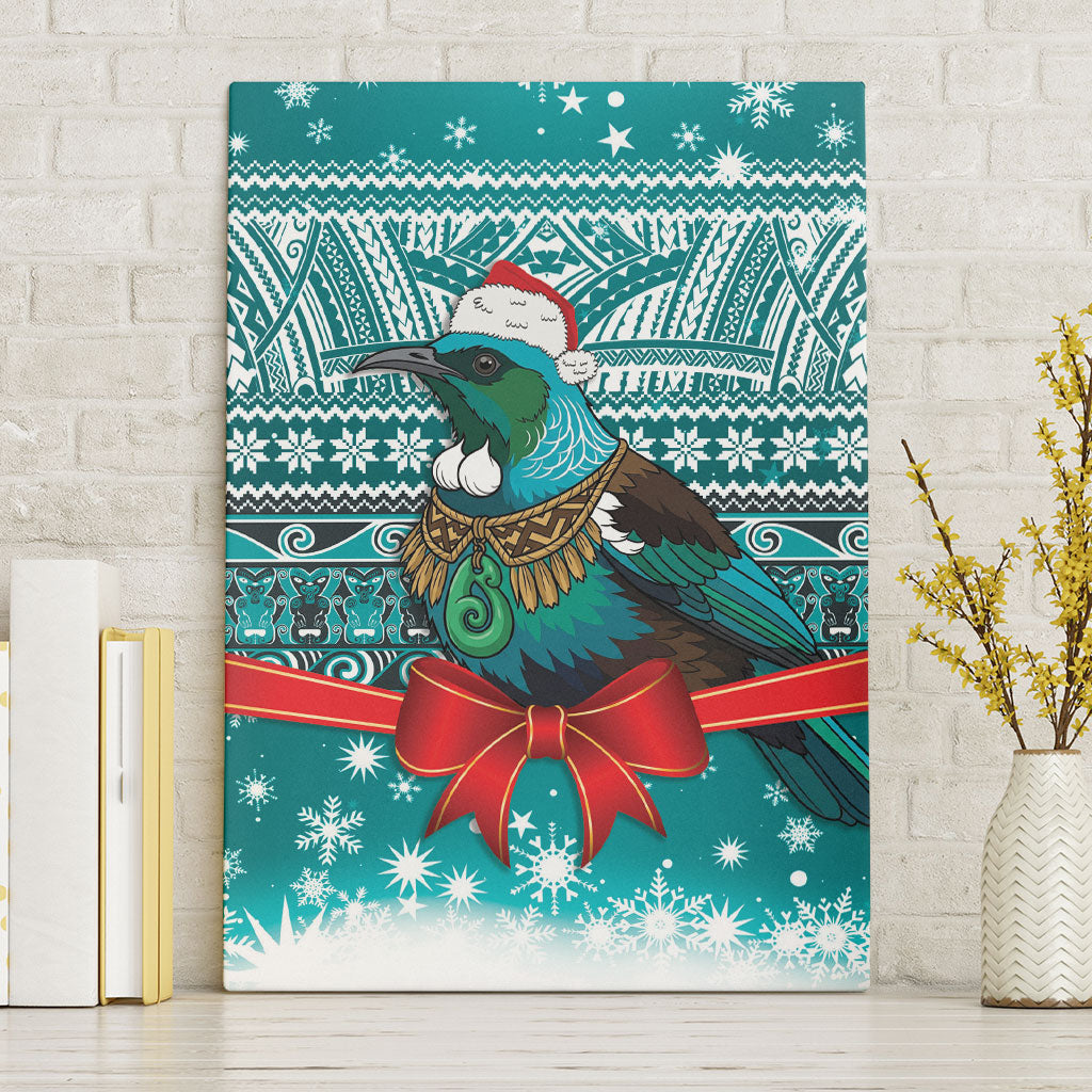 New Zealand Tui Bird Christmas Canvas Wall Art Maori Inspired Knitted Patterns
