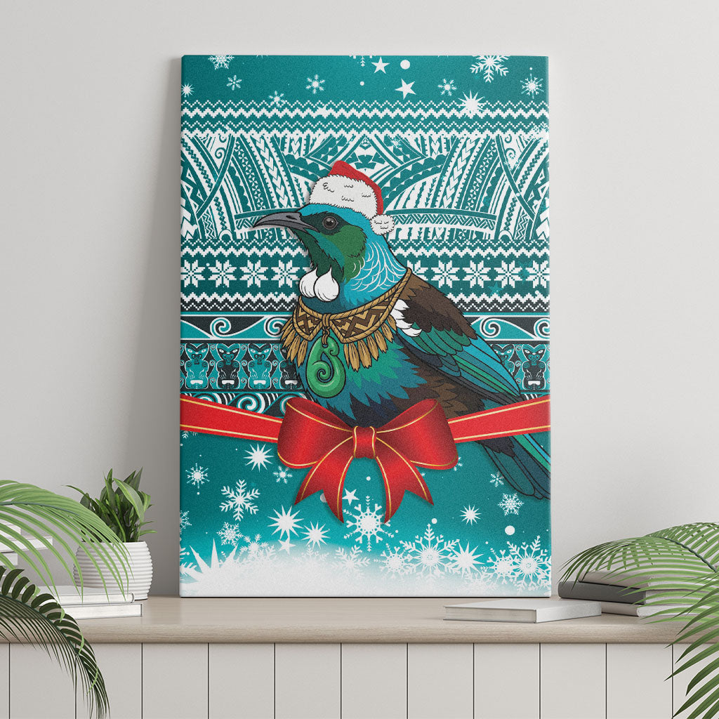 New Zealand Tui Bird Christmas Canvas Wall Art Maori Inspired Knitted Patterns