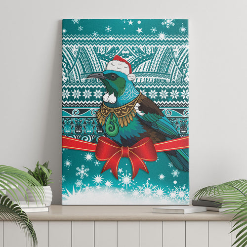New Zealand Tui Bird Christmas Canvas Wall Art Maori Inspired Knitted Patterns