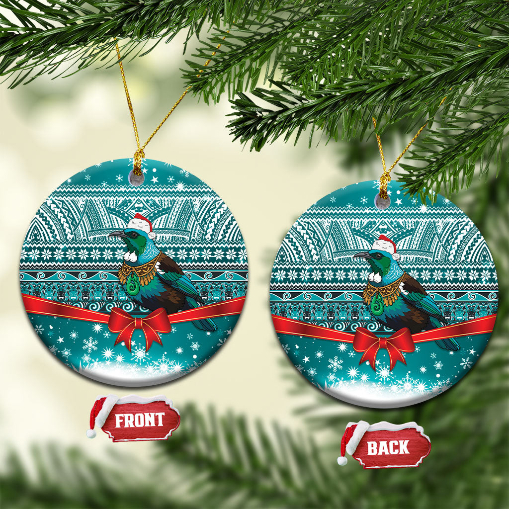 New Zealand Tui Bird Christmas Ceramic Ornament Maori Inspired Knitted Patterns