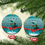 New Zealand Tui Bird Christmas Ceramic Ornament Maori Inspired Knitted Patterns