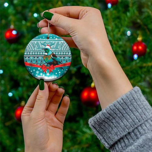 New Zealand Tui Bird Christmas Ceramic Ornament Maori Inspired Knitted Patterns
