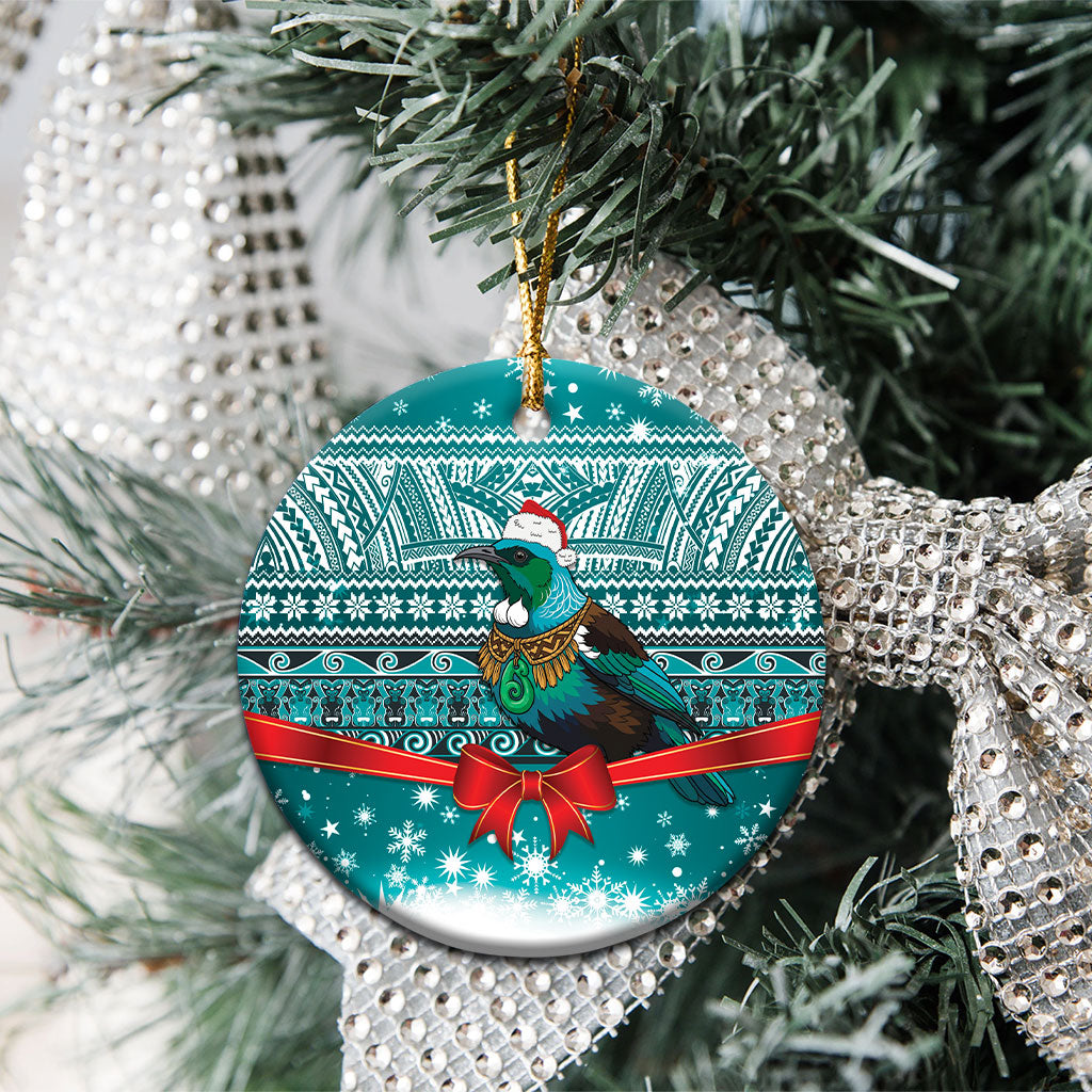 New Zealand Tui Bird Christmas Ceramic Ornament Maori Inspired Knitted Patterns