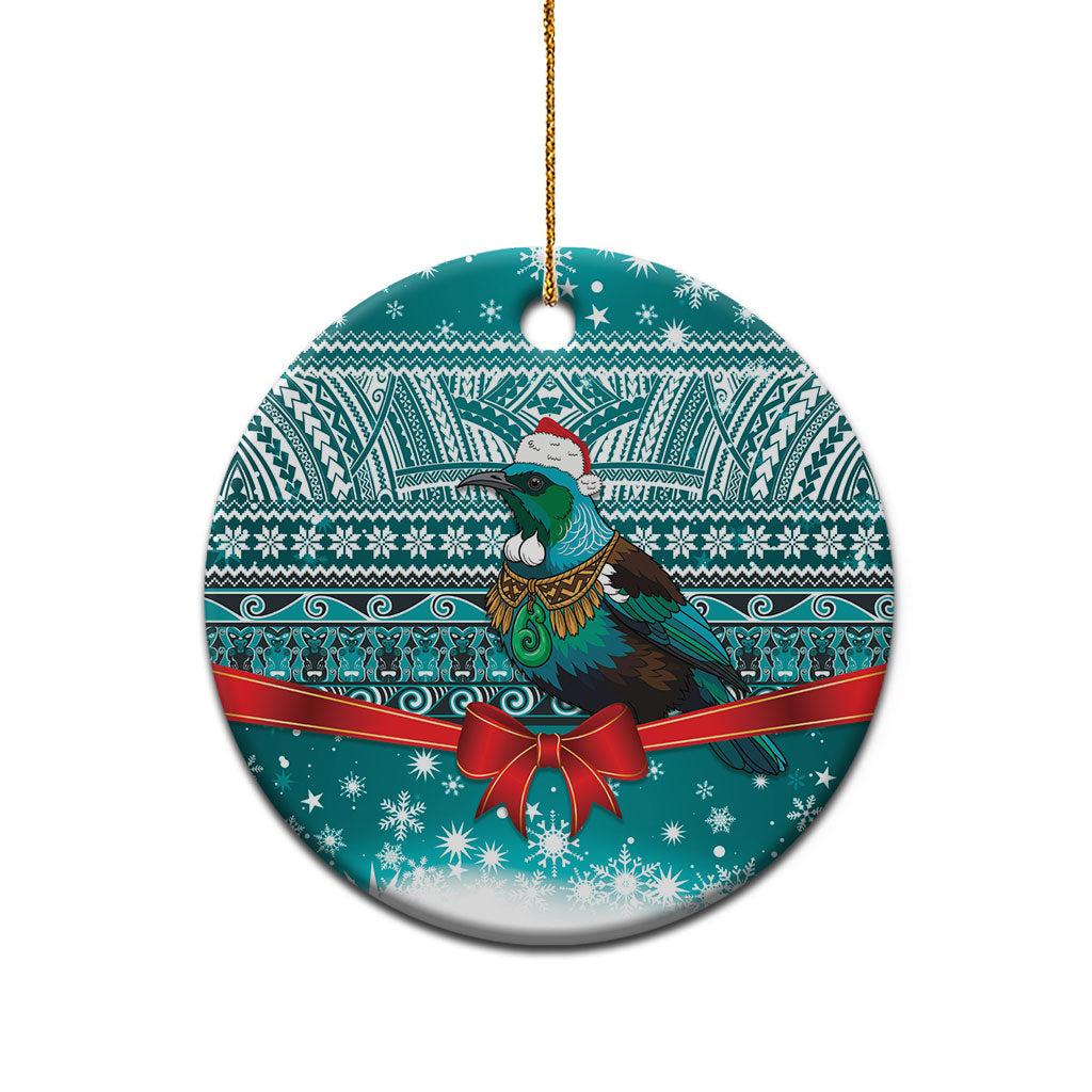 New Zealand Tui Bird Christmas Ceramic Ornament Maori Inspired Knitted Patterns