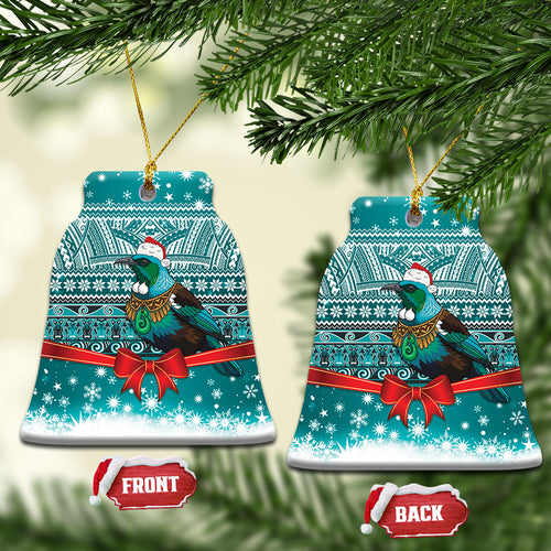 New Zealand Tui Bird Christmas Ceramic Ornament Maori Inspired Knitted Patterns