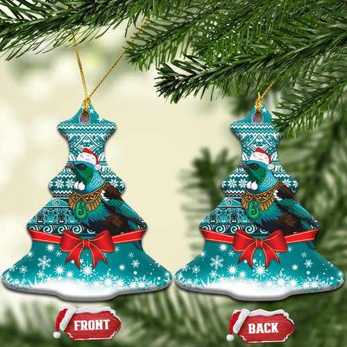 New Zealand Tui Bird Christmas Ceramic Ornament Maori Inspired Knitted Patterns