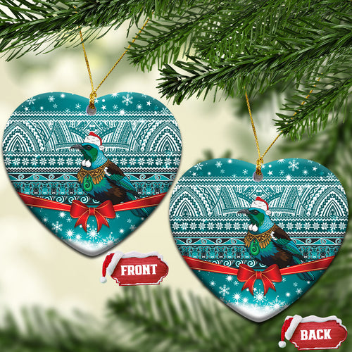 New Zealand Tui Bird Christmas Ceramic Ornament Maori Inspired Knitted Patterns
