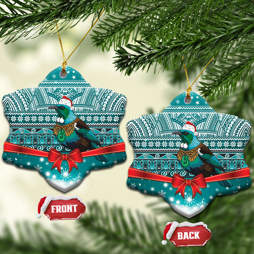 New Zealand Tui Bird Christmas Ceramic Ornament Maori Inspired Knitted Patterns
