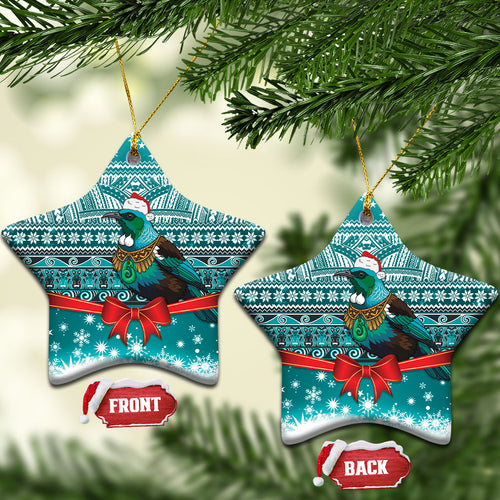 New Zealand Tui Bird Christmas Ceramic Ornament Maori Inspired Knitted Patterns
