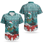 New Zealand Tui Bird Christmas Couples Matching Long Sleeve Bodycon Dress and Hawaiian Shirt Maori Inspired Knitted Patterns