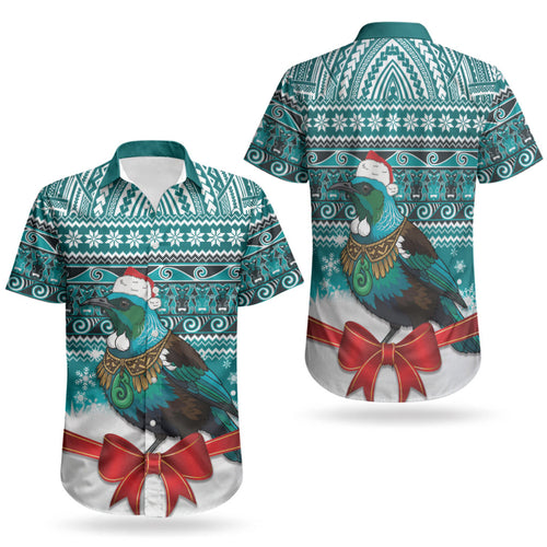 New Zealand Tui Bird Christmas Couples Matching Long Sleeve Bodycon Dress and Hawaiian Shirt Maori Inspired Knitted Patterns
