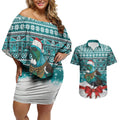 New Zealand Tui Bird Christmas Couples Matching Off Shoulder Short Dress and Hawaiian Shirt Maori Inspired Knitted Patterns