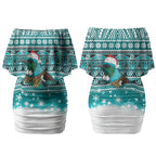 New Zealand Tui Bird Christmas Couples Matching Off Shoulder Short Dress and Hawaiian Shirt Maori Inspired Knitted Patterns