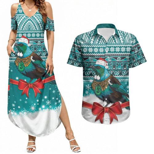 New Zealand Tui Bird Christmas Couples Matching Summer Maxi Dress and Hawaiian Shirt Maori Inspired Knitted Patterns