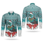 New Zealand Tui Bird Christmas Couples Matching Summer Maxi Dress and Long Sleeve Button Shirt Maori Inspired Knitted Patterns