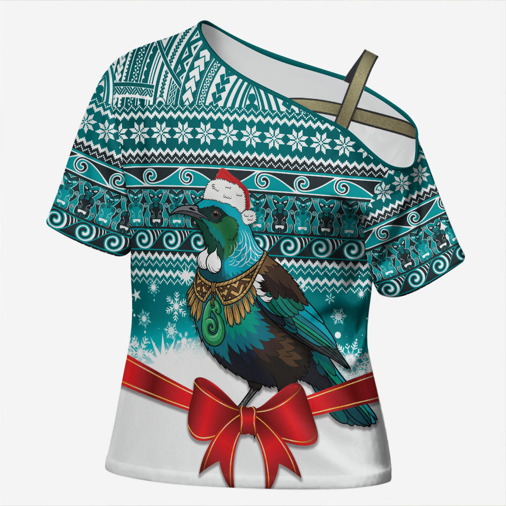 New Zealand Tui Bird Christmas Cross Shoulder Shirt Maori Inspired Knitted Patterns