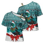 New Zealand Tui Bird Christmas Cross Shoulder Shirt Maori Inspired Knitted Patterns