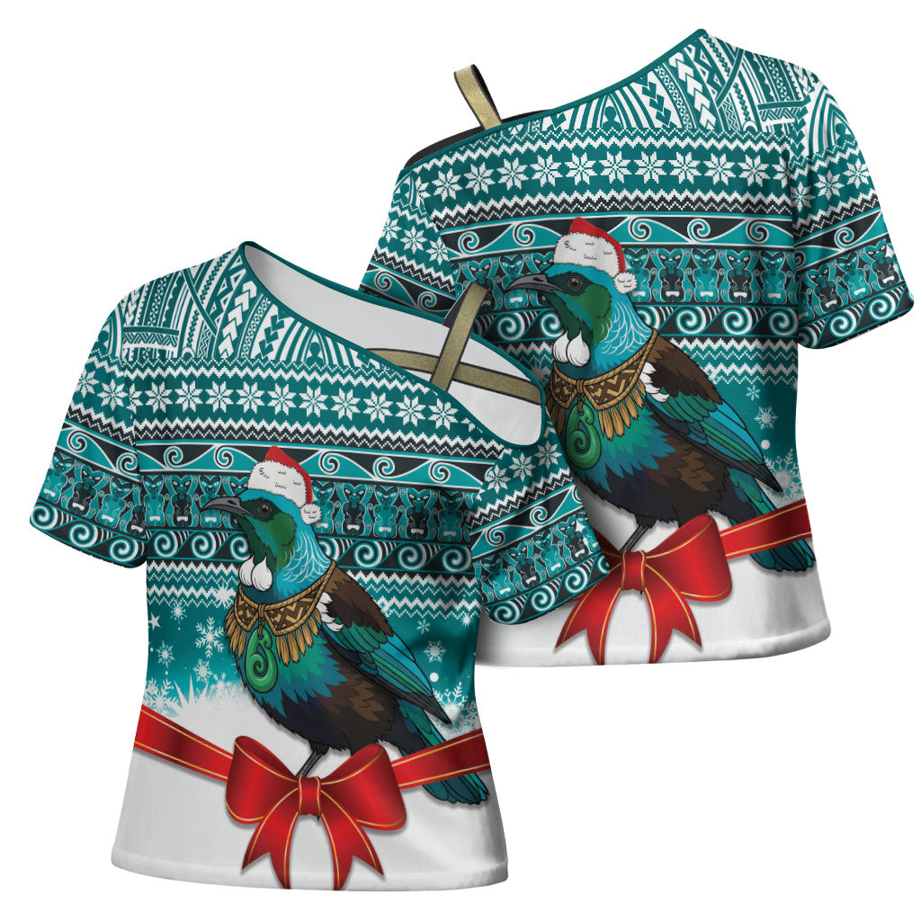 New Zealand Tui Bird Christmas Cross Shoulder Shirt Maori Inspired Knitted Patterns