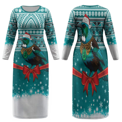 New Zealand Tui Bird Christmas Family Matching Long Sleeve Bodycon Dress and Hawaiian Shirt Maori Inspired Knitted Patterns
