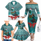 New Zealand Tui Bird Christmas Family Matching Off The Shoulder Long Sleeve Dress and Hawaiian Shirt Maori Inspired Knitted Patterns