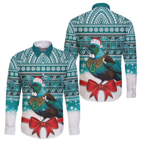 New Zealand Tui Bird Christmas Family Matching Off Shoulder Short Dress and Hawaiian Shirt Maori Inspired Knitted Patterns
