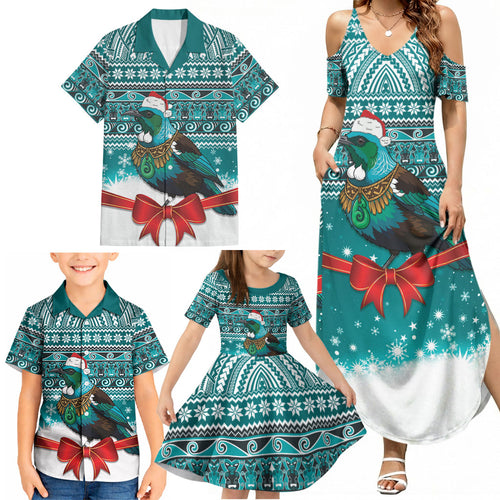 New Zealand Tui Bird Christmas Family Matching Summer Maxi Dress and Hawaiian Shirt Maori Inspired Knitted Patterns