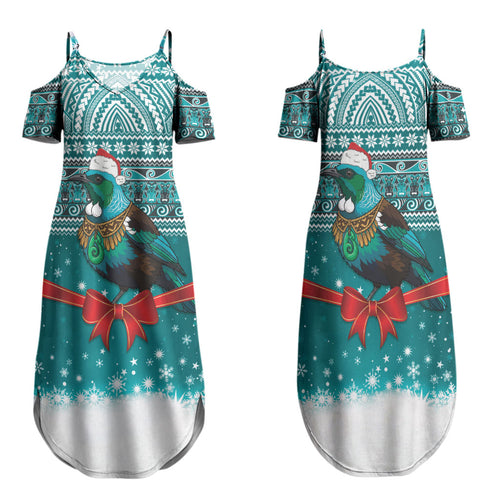 New Zealand Tui Bird Christmas Family Matching Summer Maxi Dress and Hawaiian Shirt Maori Inspired Knitted Patterns