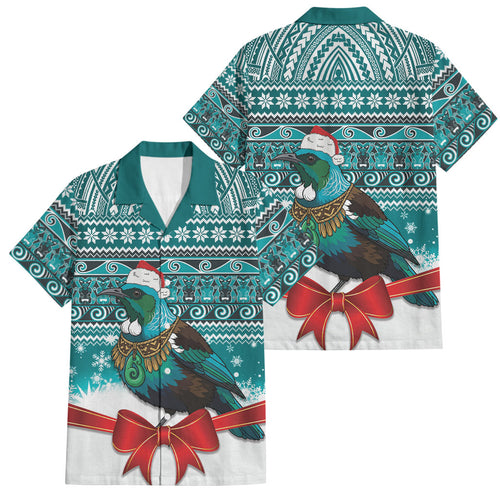 New Zealand Tui Bird Christmas Family Matching Summer Maxi Dress and Hawaiian Shirt Maori Inspired Knitted Patterns